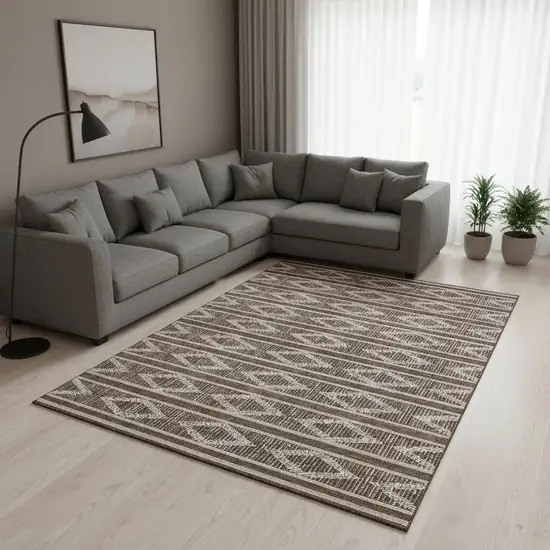 Brown And Beige Geometric Washable Area Rug With UV Protection Photo 2