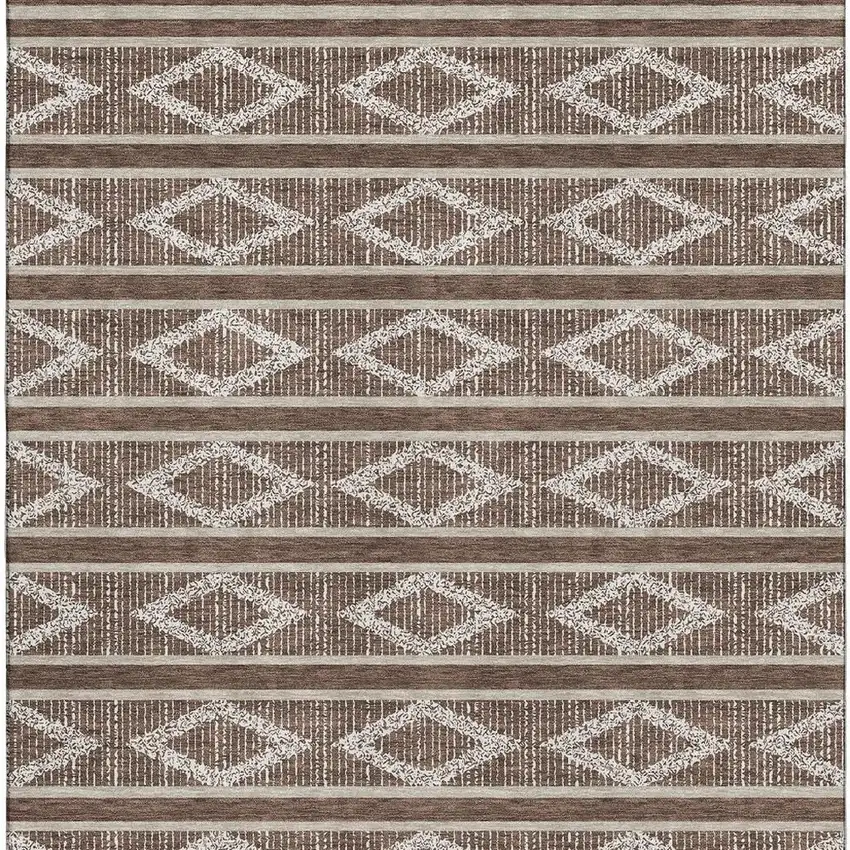 Brown And Beige Geometric Washable Area Rug With UV Protection Photo 2