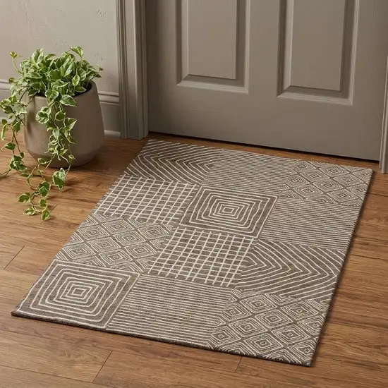 Brown And Beige Geometric Washable Area Rug With UV Protection Photo 1