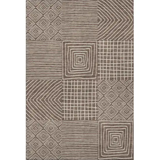 Brown And Beige Geometric Washable Area Rug With UV Protection Photo 3