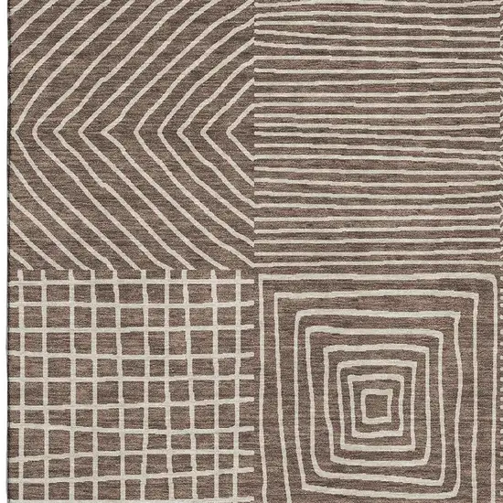 Brown And Beige Geometric Washable Area Rug With UV Protection Photo 2