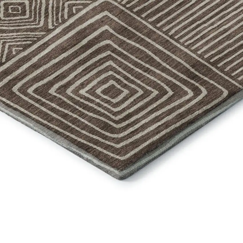 Brown And Beige Geometric Washable Area Rug With UV Protection Photo 7