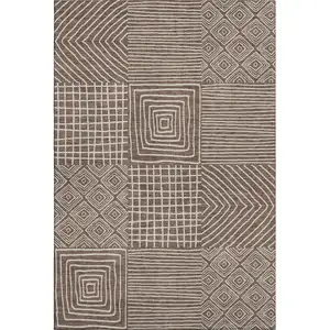 Photo of Brown And Beige Geometric Washable Area Rug With UV Protection