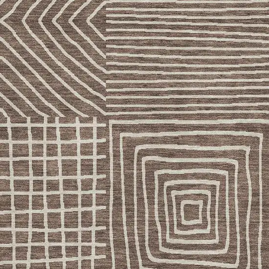 Brown And Beige Geometric Washable Area Rug With UV Protection Photo 2