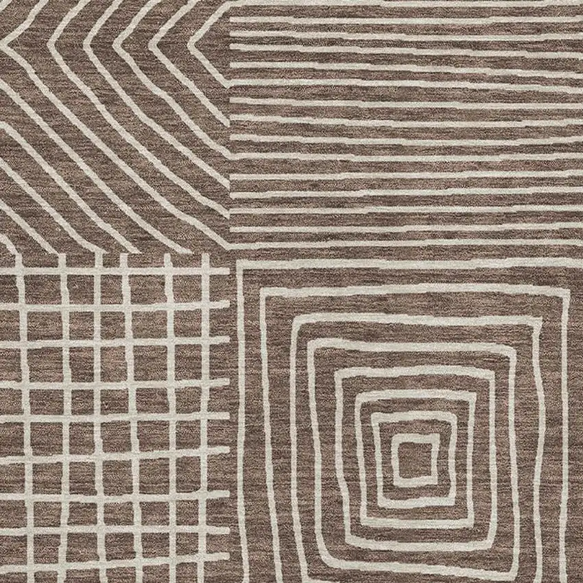 Brown And Beige Geometric Washable Area Rug With UV Protection Photo 2
