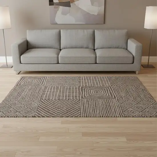 Brown And Beige Geometric Washable Area Rug With UV Protection Photo 2