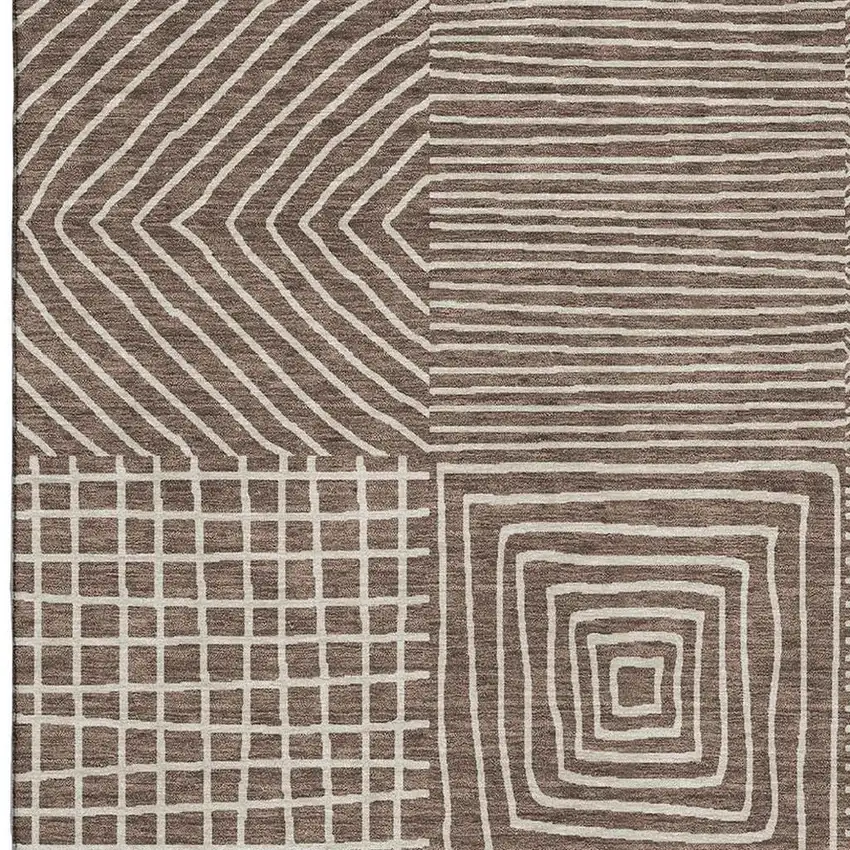 Brown And Beige Geometric Washable Area Rug With UV Protection Photo 2