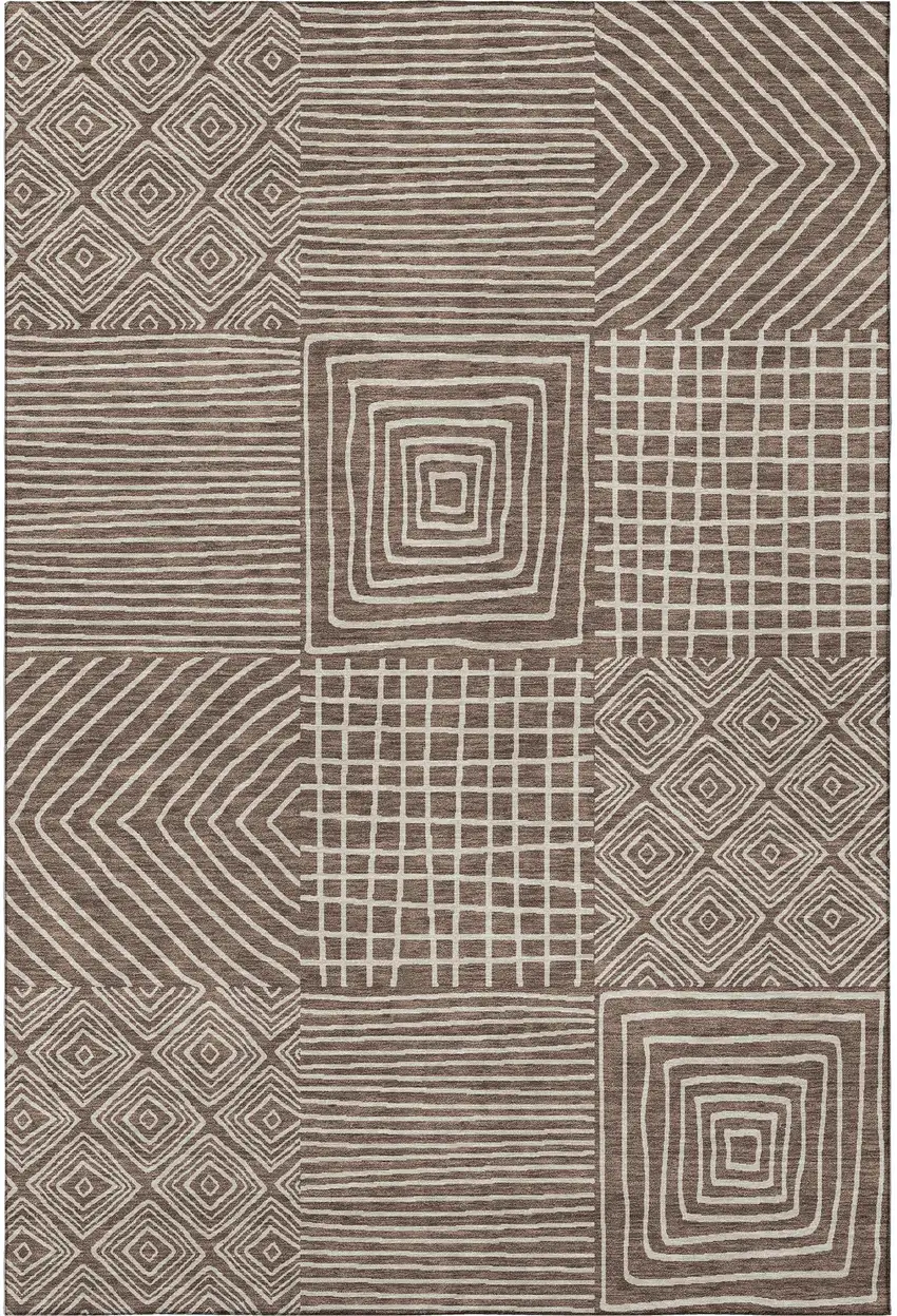 Brown And Beige Geometric Washable Area Rug With UV Protection Photo 3