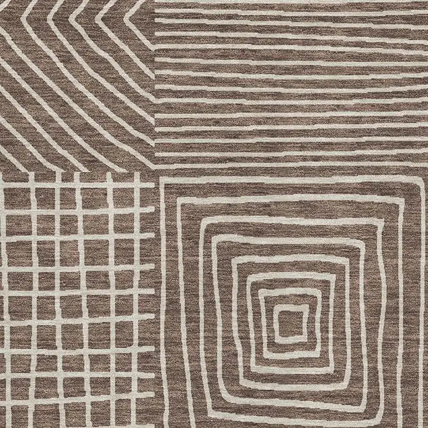 Brown And Beige Geometric Washable Area Rug With UV Protection Photo 2