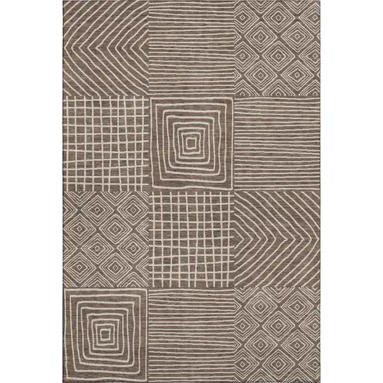 Brown And Beige Geometric Washable Area Rug With UV Protection Photo 1