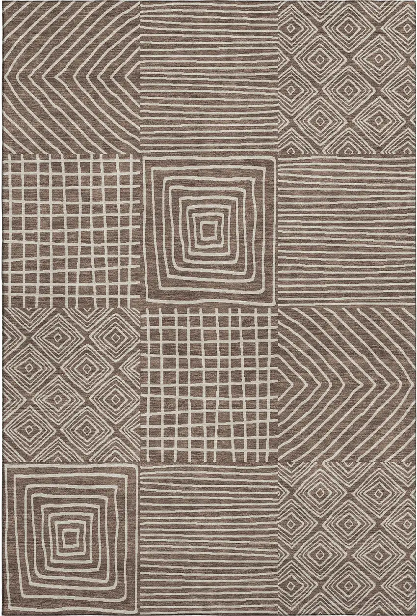 Brown And Beige Geometric Washable Area Rug With UV Protection Photo 1