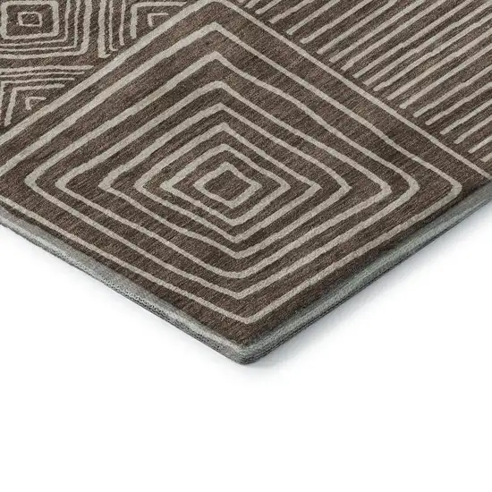 Brown And Beige Geometric Washable Area Rug With UV Protection Photo 7
