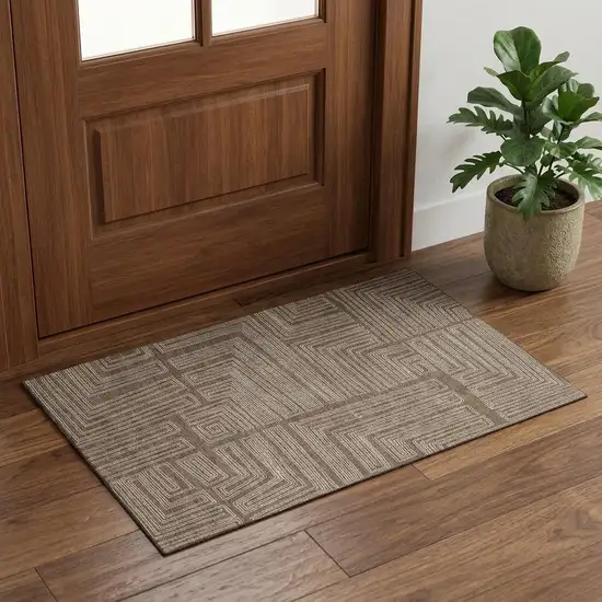 Brown And Beige Geometric Washable Area Rug With UV Protection Photo 1