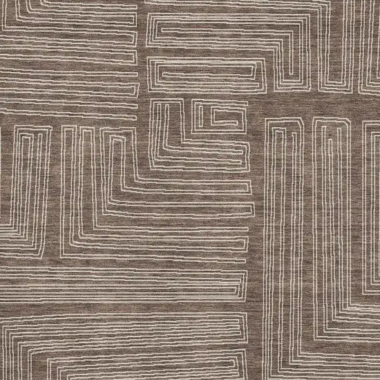 Brown And Beige Geometric Washable Area Rug With UV Protection Photo 2