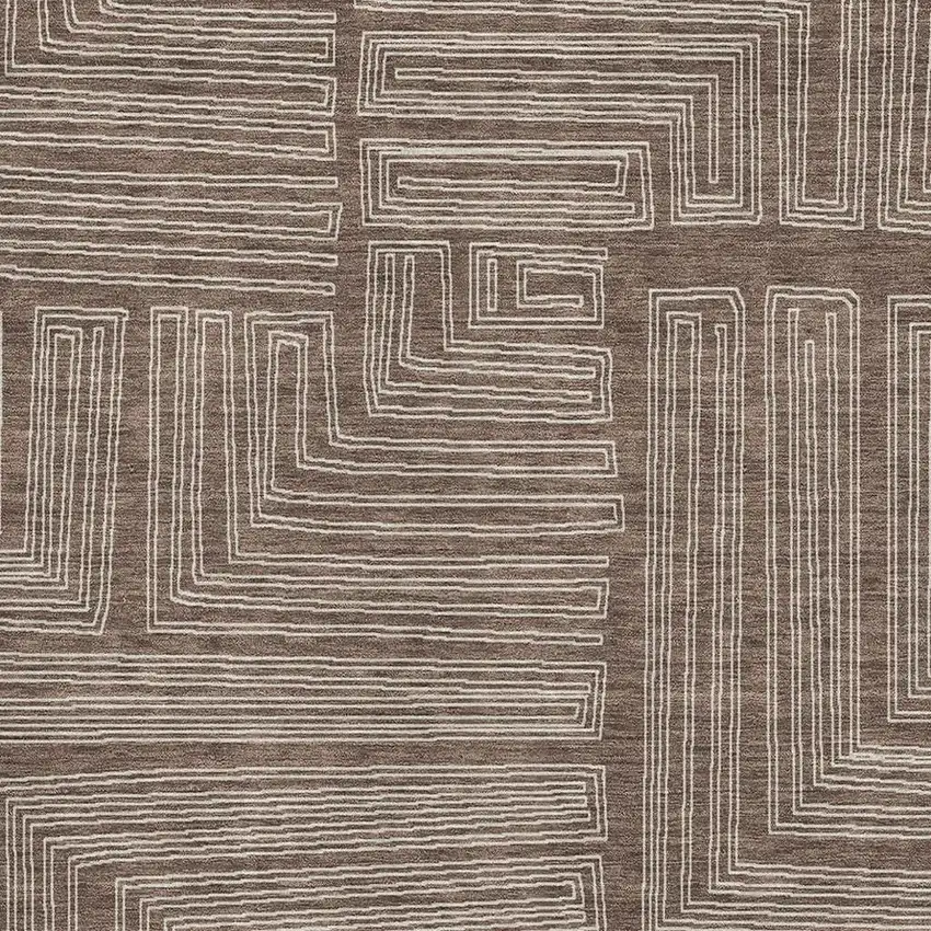 Brown And Beige Geometric Washable Area Rug With UV Protection Photo 2