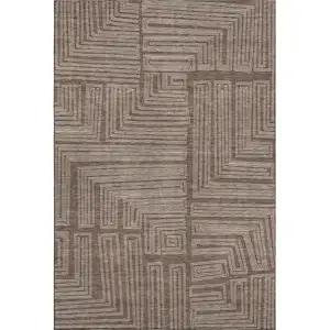 Photo of Brown And Beige Geometric Washable Area Rug With UV Protection