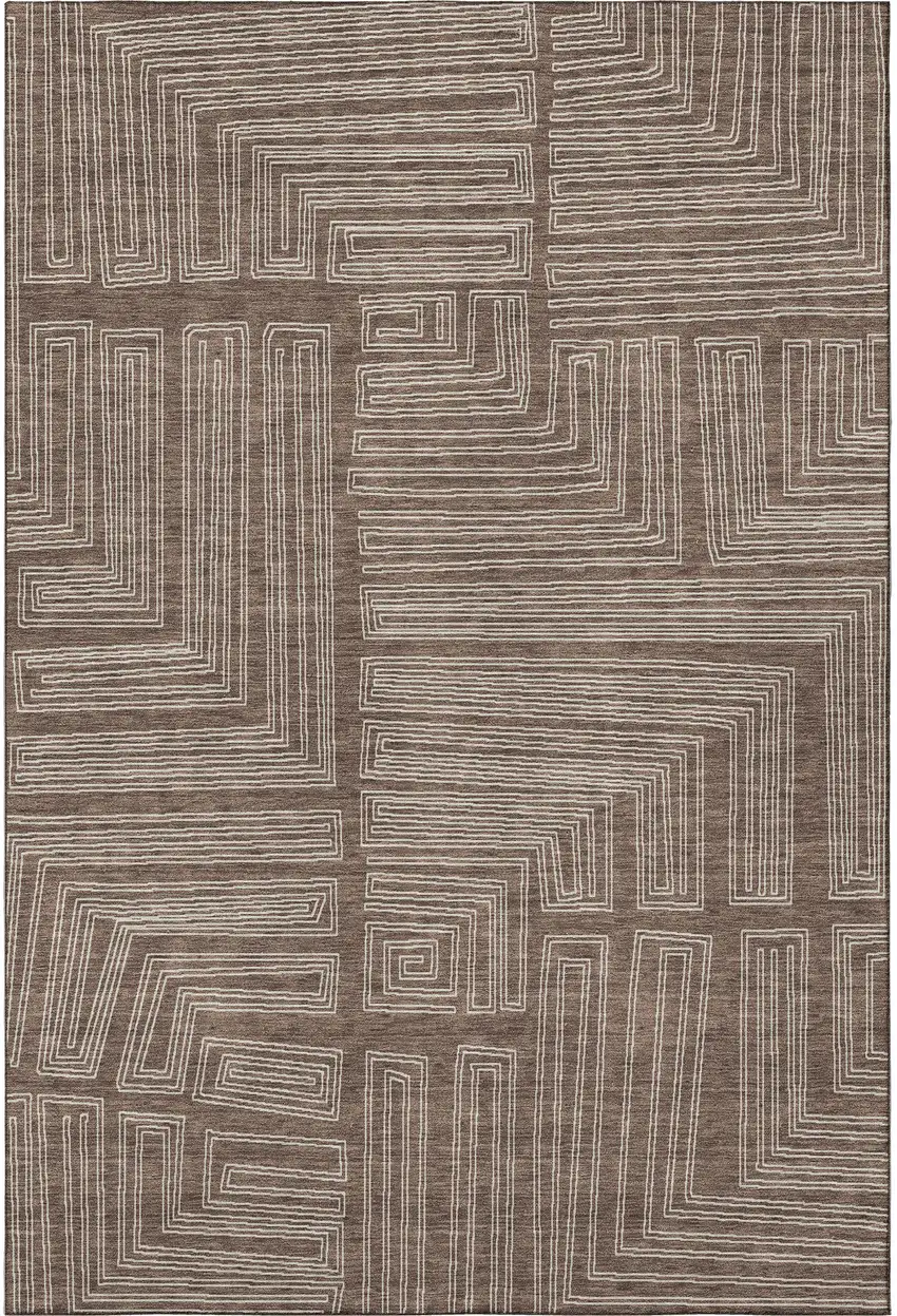 Brown And Beige Geometric Washable Area Rug With UV Protection Photo 3