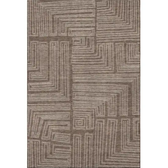 Brown And Beige Geometric Washable Area Rug With UV Protection Photo 3