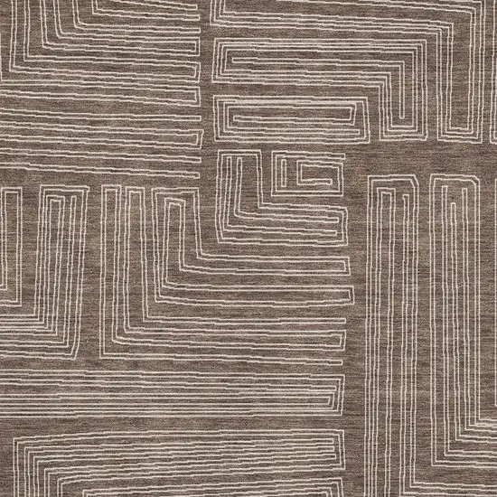 Brown And Beige Geometric Washable Area Rug With UV Protection Photo 2