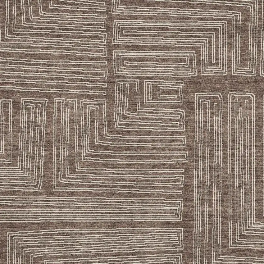 Brown And Beige Geometric Washable Area Rug With UV Protection Photo 2