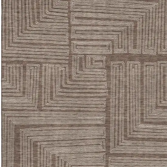 Brown And Beige Geometric Washable Area Rug With UV Protection Photo 3