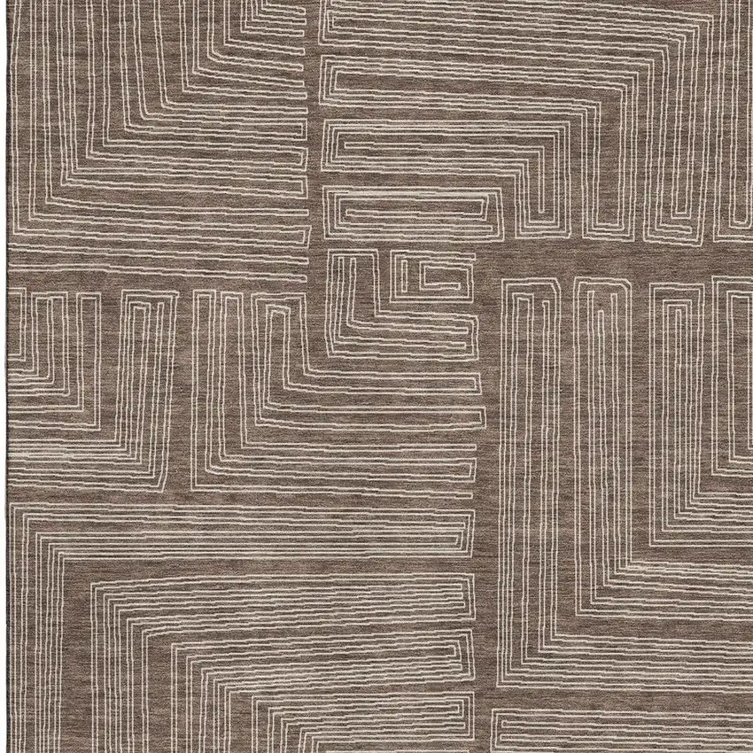 Brown And Beige Geometric Washable Area Rug With UV Protection Photo 3