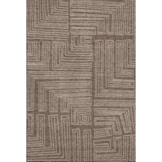 Brown And Beige Geometric Washable Area Rug With UV Protection Photo 1