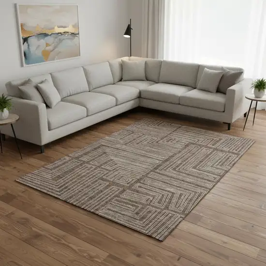 Brown And Beige Geometric Washable Area Rug With UV Protection Photo 2