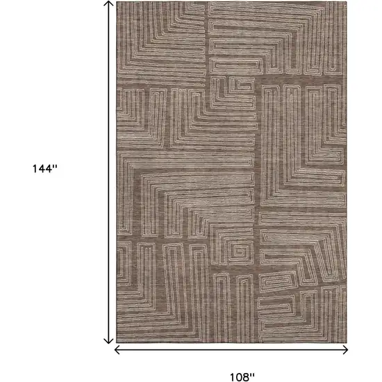 Brown And Beige Geometric Washable Area Rug With UV Protection Photo 9