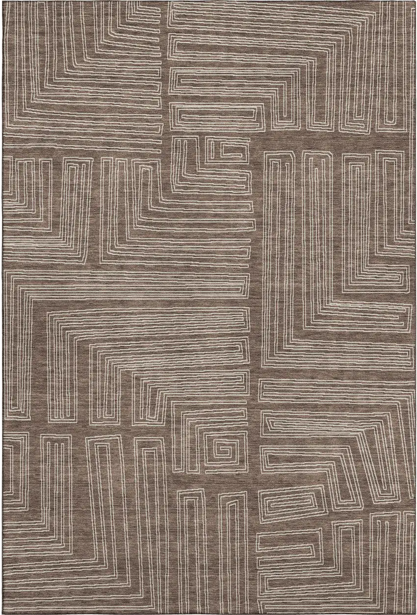 Brown And Beige Geometric Washable Area Rug With UV Protection Photo 1