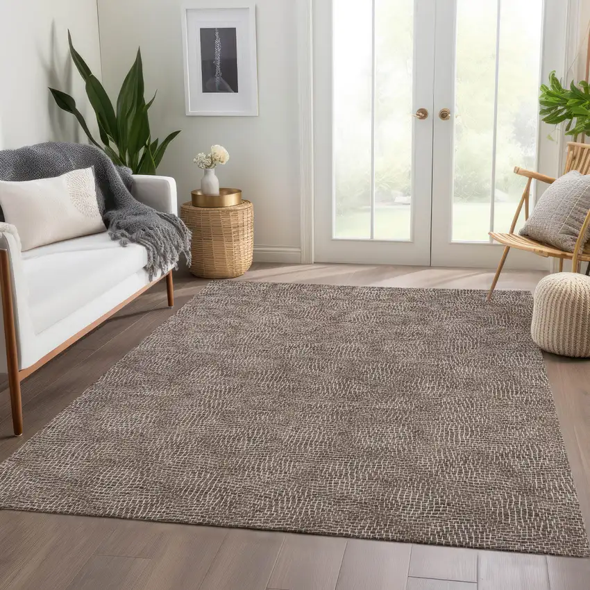 Brown And Beige Geometric Washable Area Rug With UV Protection Photo 4
