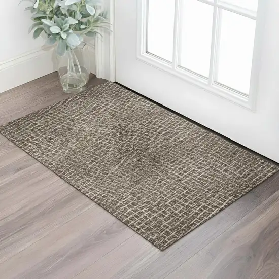 Brown And Beige Geometric Washable Area Rug With UV Protection Photo 2
