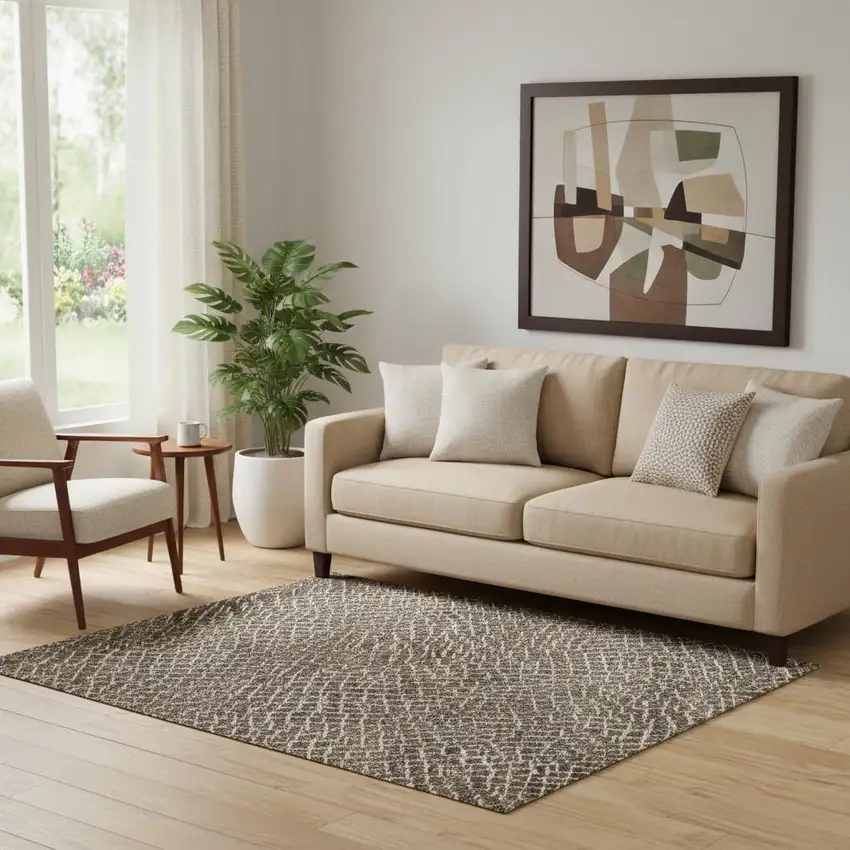 Brown And Beige Geometric Washable Area Rug With UV Protection Photo 2