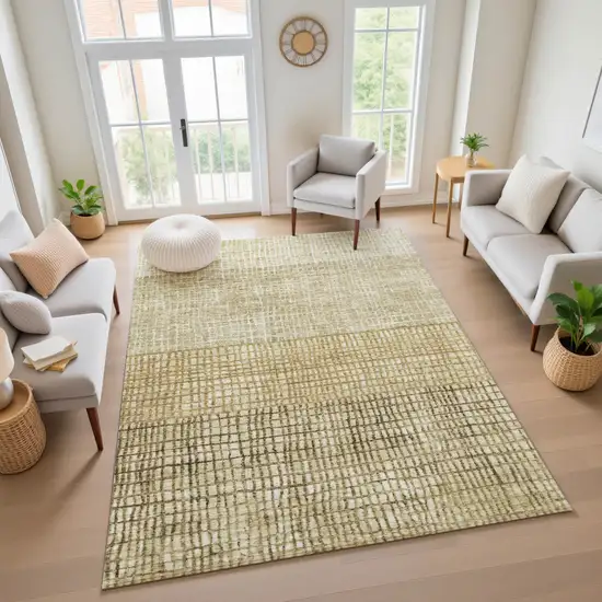 Brown And Beige Geometric Washable Area Rug With UV Protection Photo 4