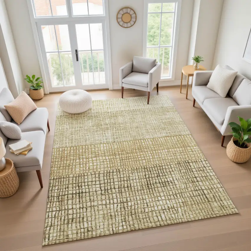 Brown And Beige Geometric Washable Area Rug With UV Protection Photo 4