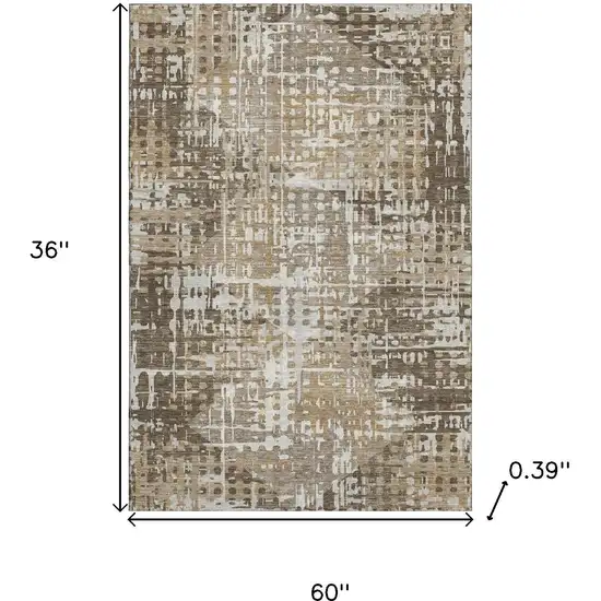 Brown And Beige Geometric Washable Area Rug With UV Protection Photo 9