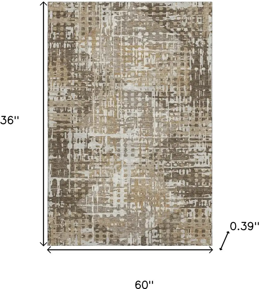 Brown And Beige Geometric Washable Area Rug With UV Protection Photo 9