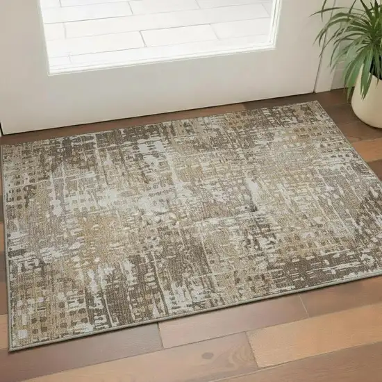 Brown And Beige Geometric Washable Area Rug With UV Protection Photo 2