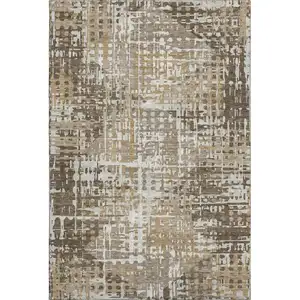 Photo of Brown And Beige Geometric Washable Area Rug With UV Protection