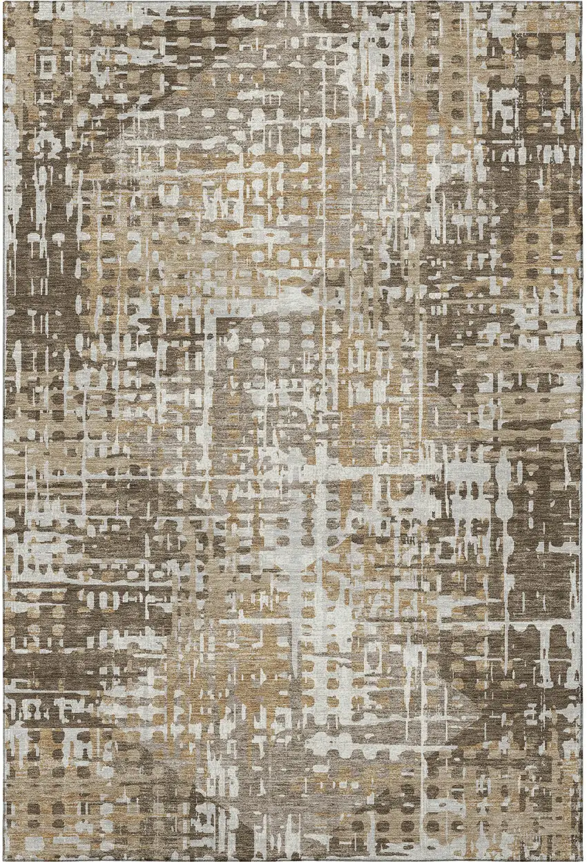 Brown And Beige Geometric Washable Area Rug With UV Protection Photo 4