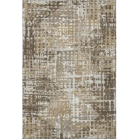 Brown And Beige Geometric Washable Area Rug With UV Protection Photo 4