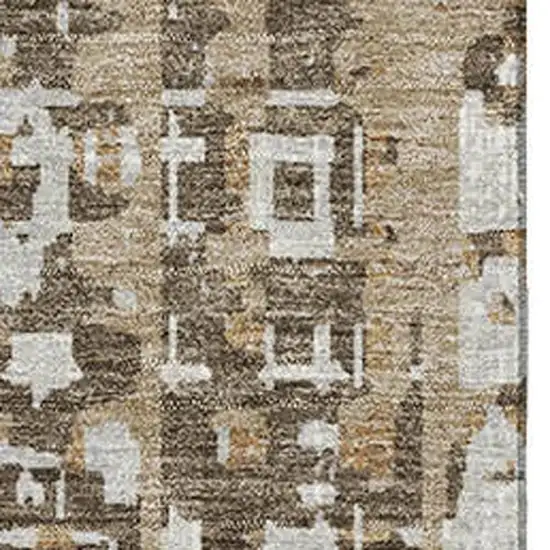 Brown And Beige Geometric Washable Area Rug With UV Protection Photo 3
