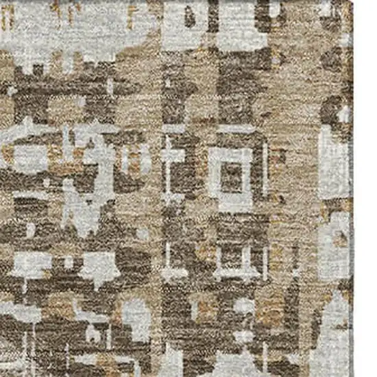 Brown And Beige Geometric Washable Area Rug With UV Protection Photo 4