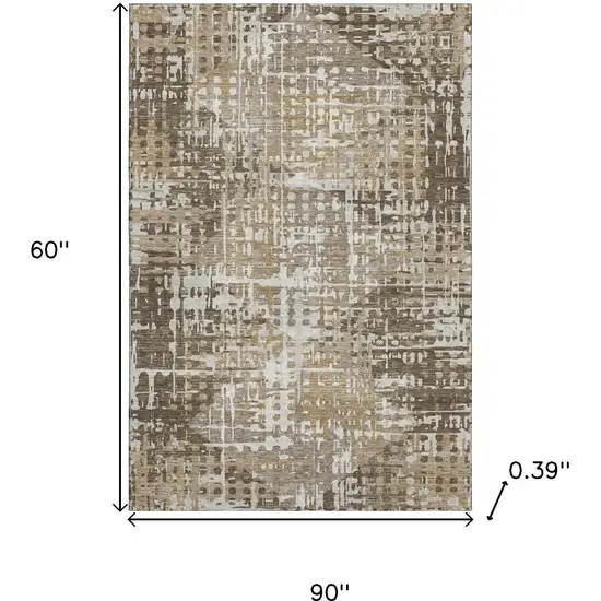 Brown And Beige Geometric Washable Area Rug With UV Protection Photo 9