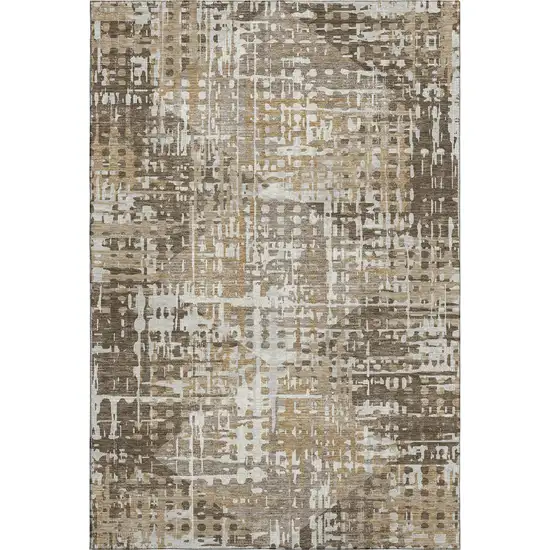 Brown And Beige Geometric Washable Area Rug With UV Protection Photo 1