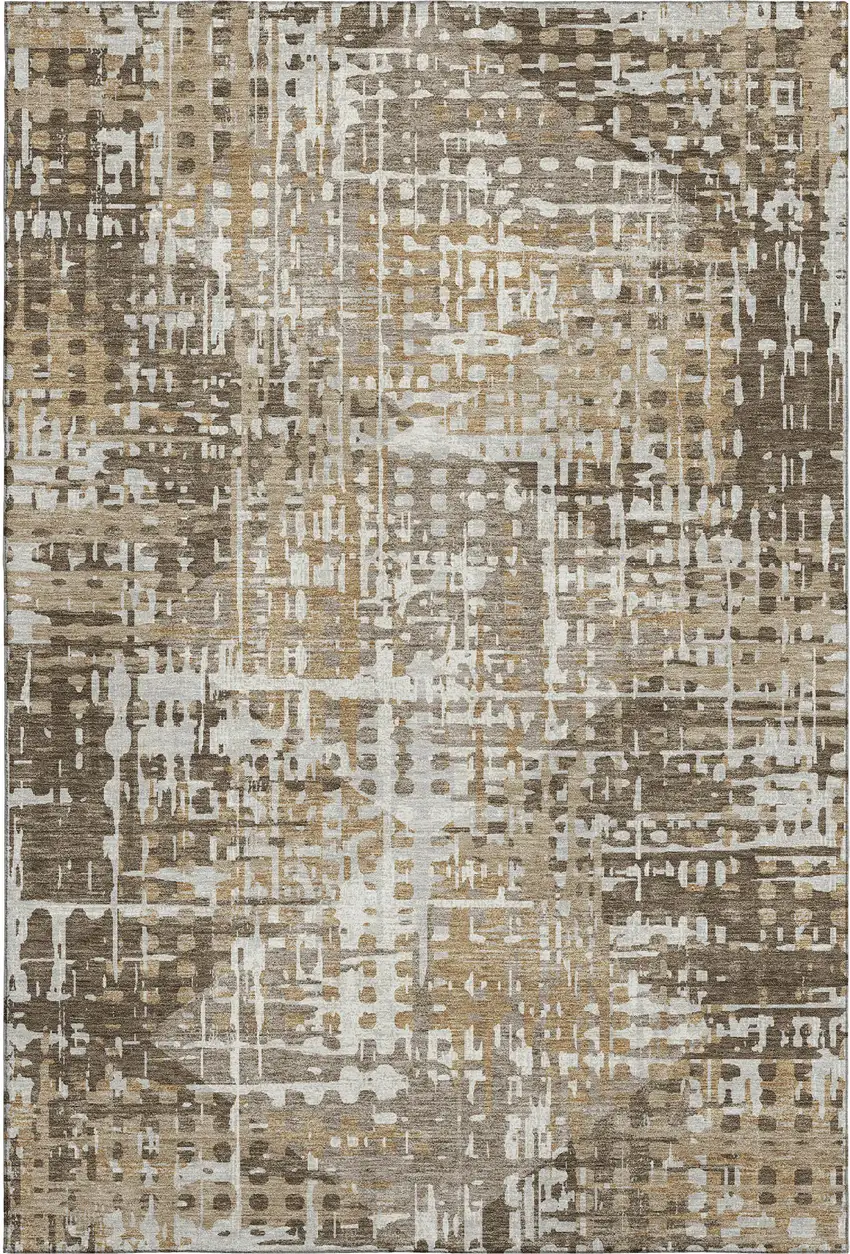 Brown And Beige Geometric Washable Area Rug With UV Protection Photo 1