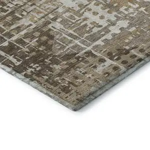 Photo of Brown And Beige Geometric Washable Area Rug With UV Protection