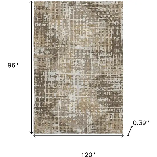Brown And Beige Geometric Washable Area Rug With UV Protection Photo 9