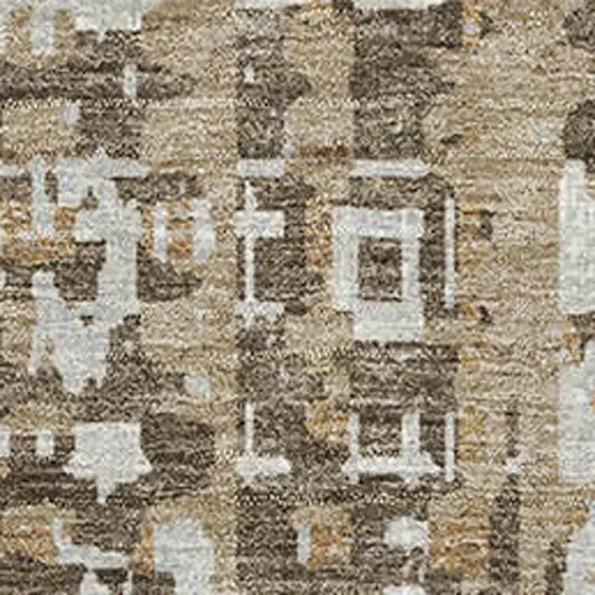 Brown And Beige Geometric Washable Area Rug With UV Protection Photo 3