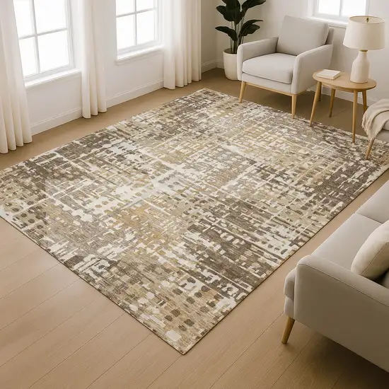 Brown And Beige Geometric Washable Area Rug With UV Protection Photo 6